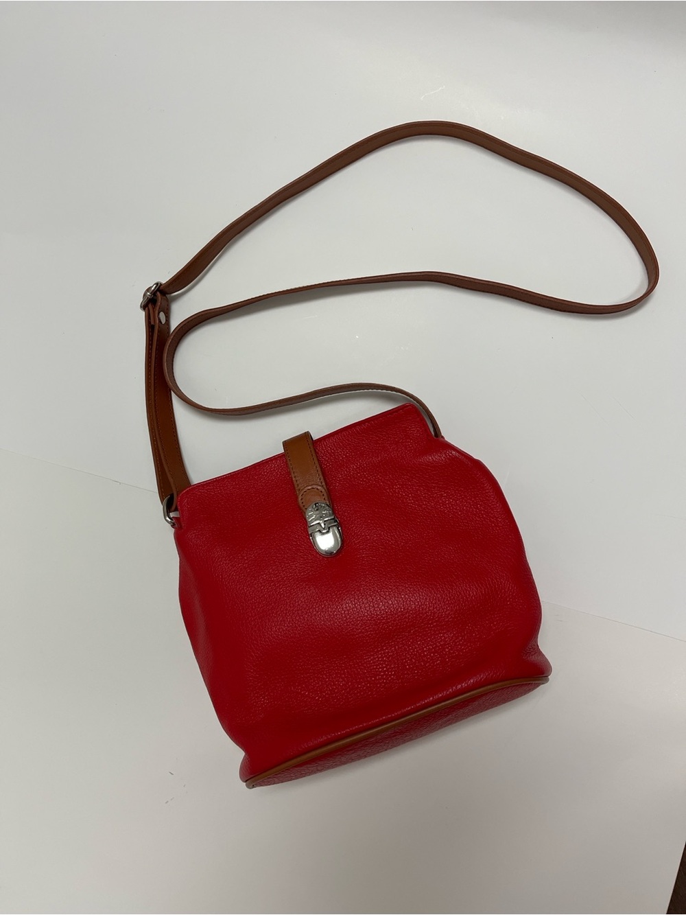 Valentina Red Leather Crossbody with Brown Strap